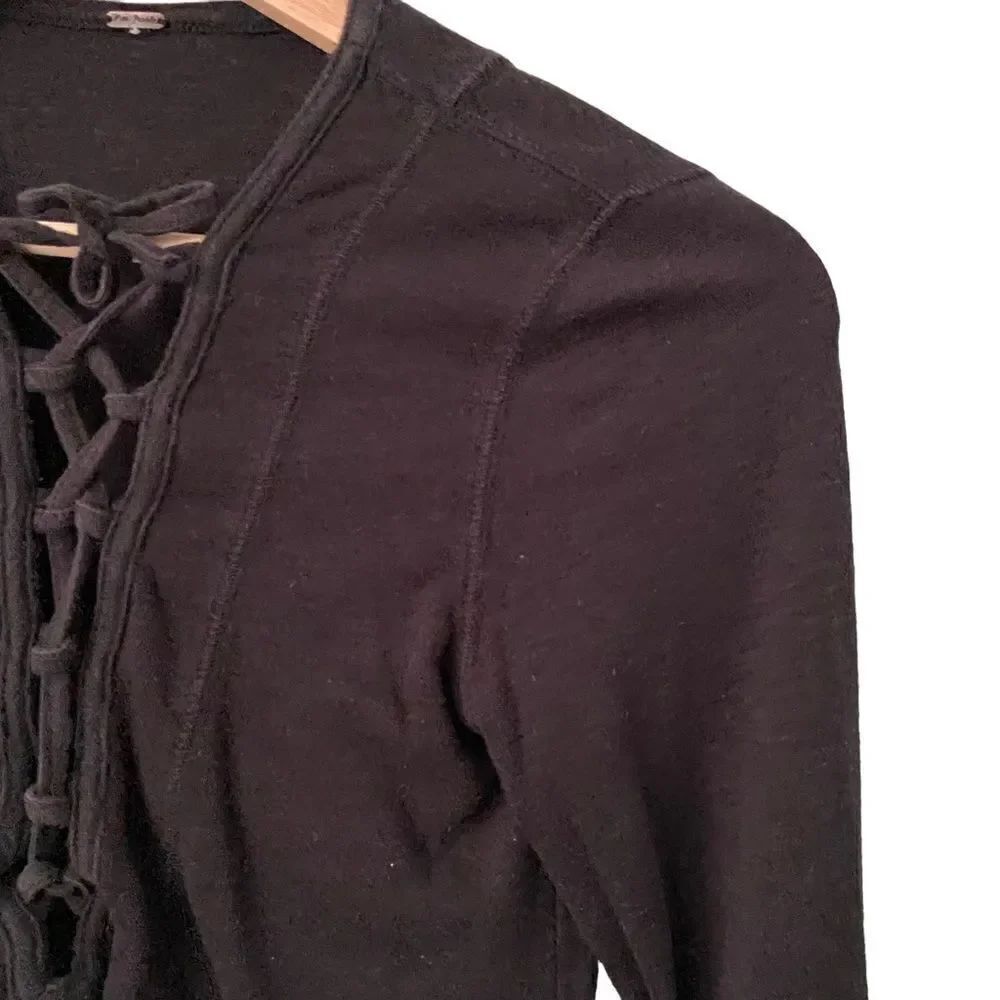Free People Lucky Lace Up Black Long Sleeve Top in Size ***SEE MEASUREMENTS*** - Picture 5 of 7
